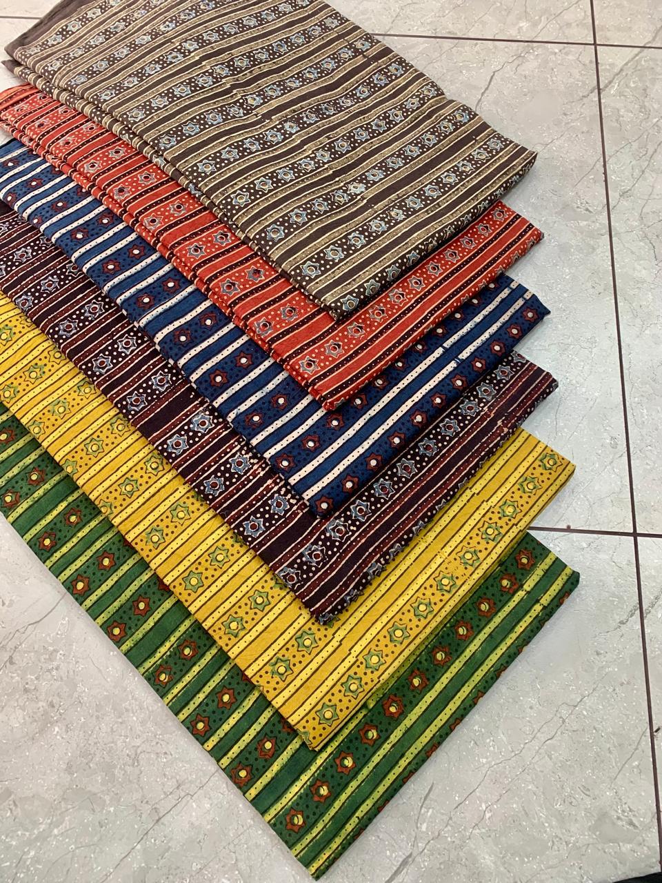 Natural-dyed Ajrakh butti pattern multi-colour cotton fabric for wholesale buyers—crafted by Fabtexs.